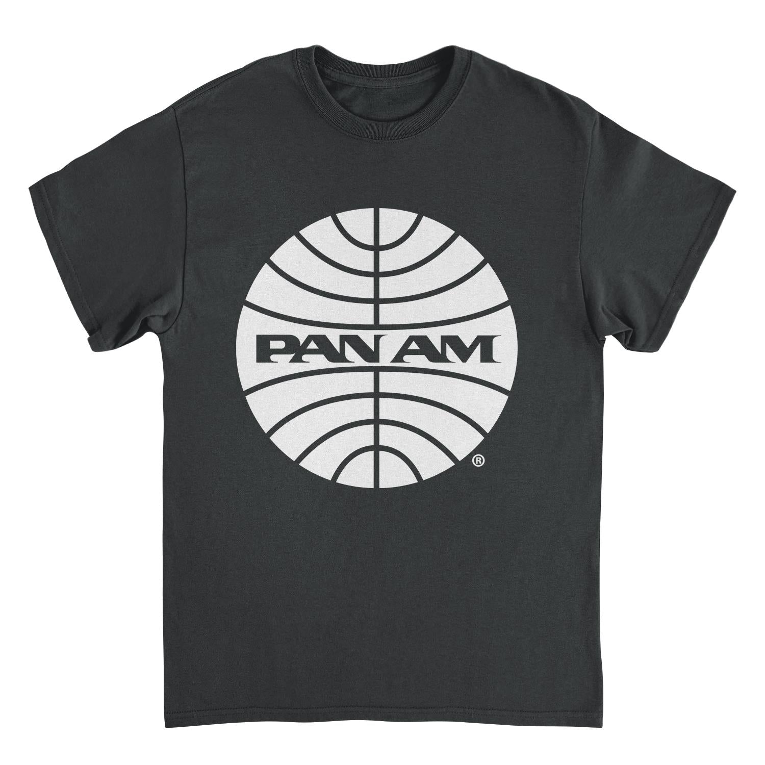Pan Am White Outline Logo Black Mens T Shirt