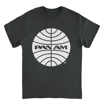 Pan Am White Outline Logo Black Mens T Shirt