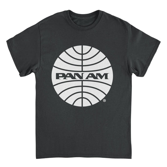 Pan Am White Outline Logo Black Mens T Shirt