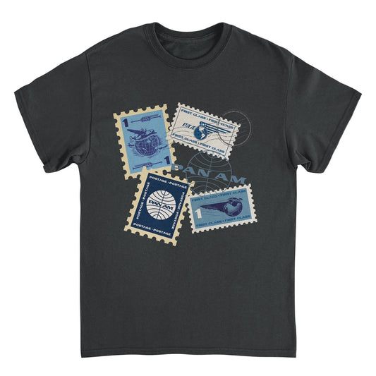 Pan Am Postage Stamps Montage Black Mens T Shirt