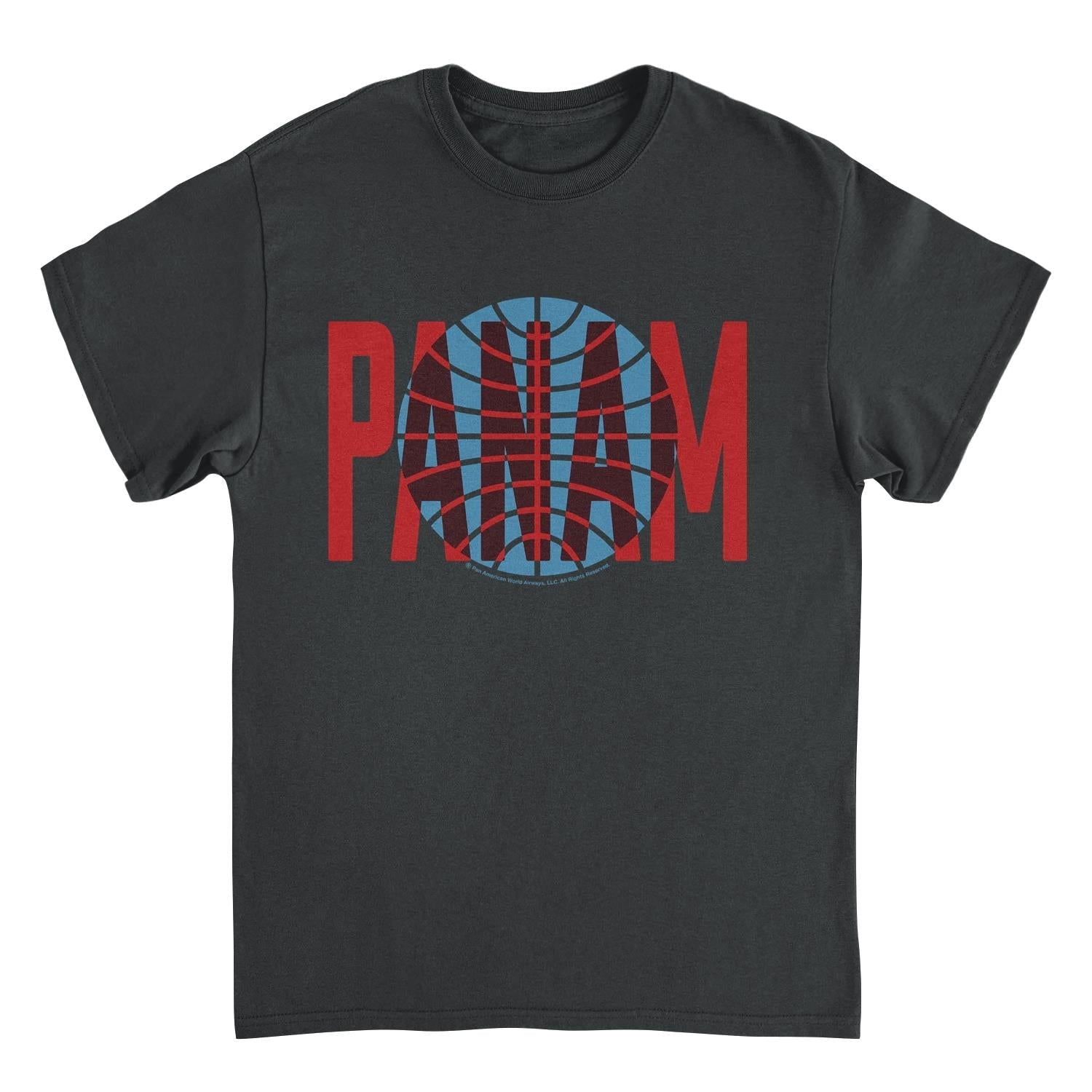 Pan Am Red Text Over Logo Black Mens T Shirt