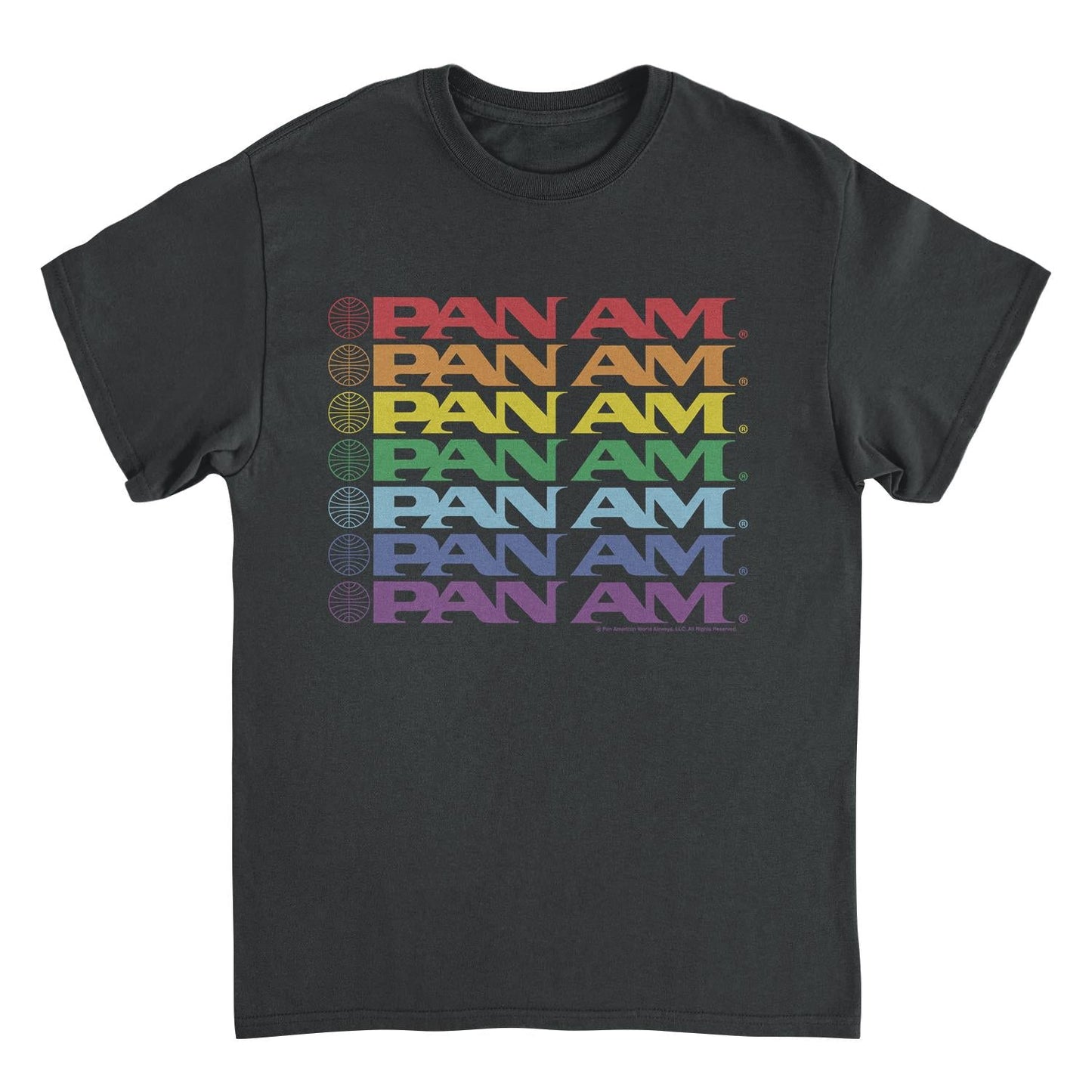 Pan Am Text Logo Rainbow Cascade Pride Black Mens T Shirt
