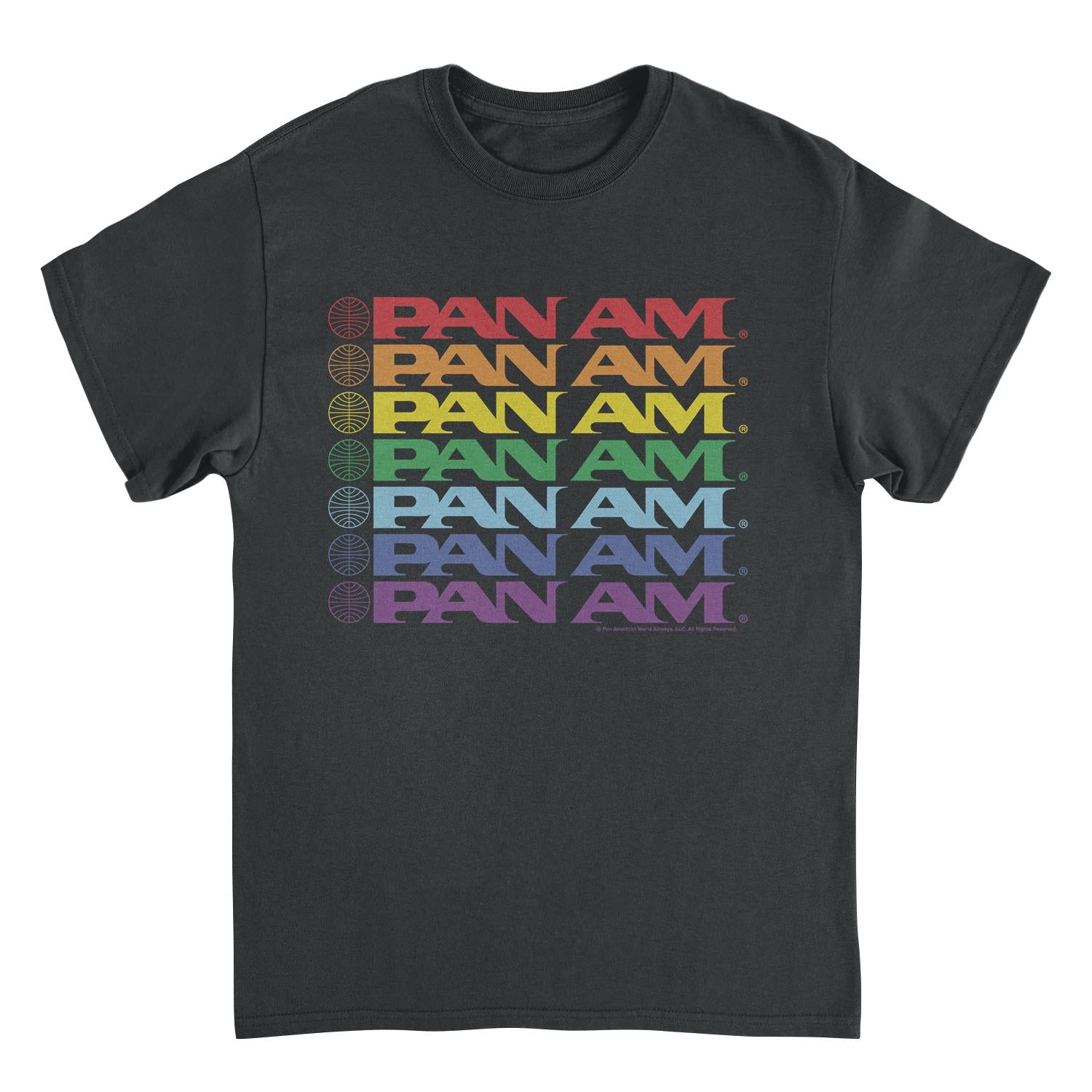Pan Am Text Logo Rainbow Cascade Pride Black Mens T Shirt