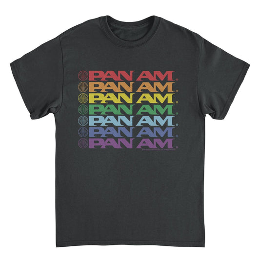 Pan Am Text Logo Rainbow Cascade Pride Black Mens T Shirt