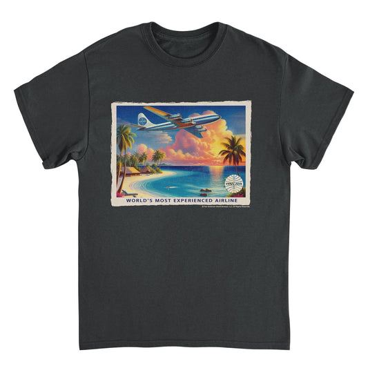 Pan Am Vintage Beach Plane Scene Black Mens T Shirt