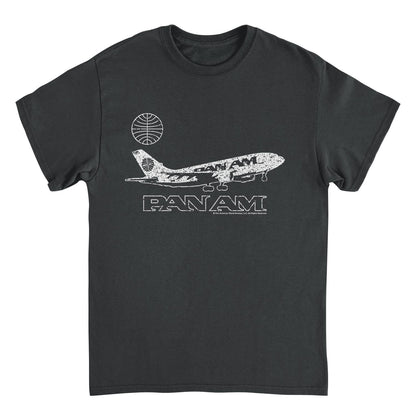 Pan Am Plane Take Off Distressed Black Mens T Shirt