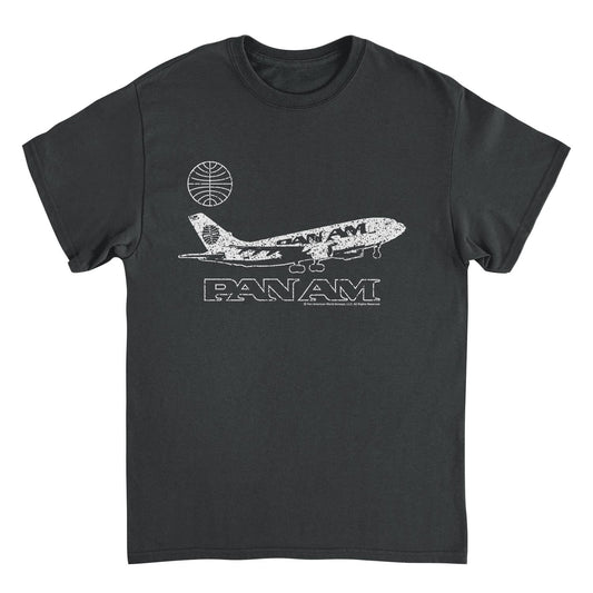 Pan Am Plane Take Off Distressed Black Mens T Shirt