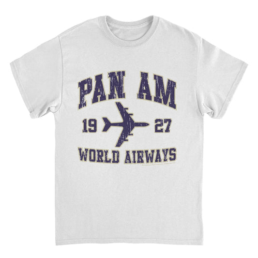 Pan Am World Airways Varsity Sports Text Distress White Mens T Shirt