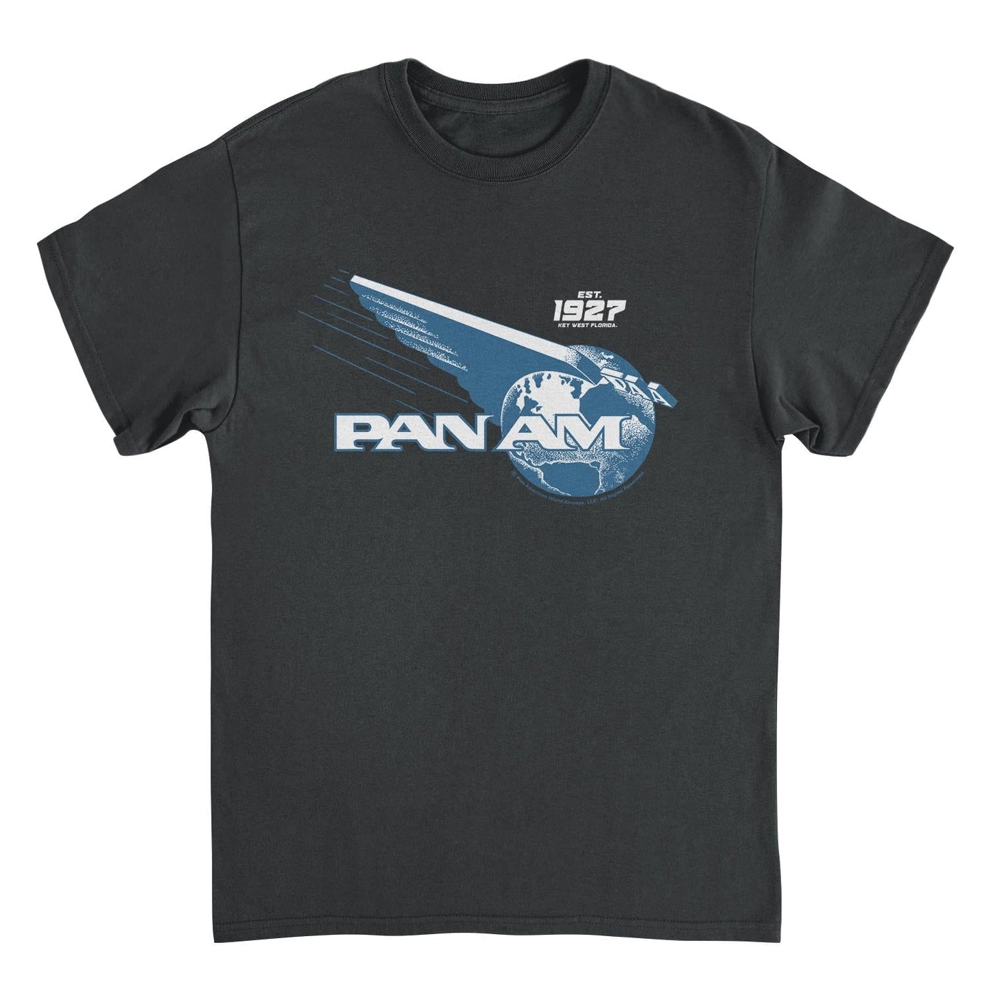 Pan Am Wing Globe Logo Blue Print Black Mens T Shirt