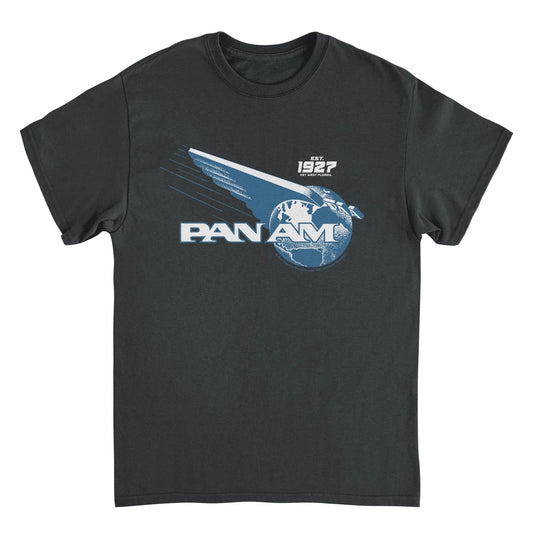 Pan Am Wing Globe Logo Blue Print Black Mens T Shirt