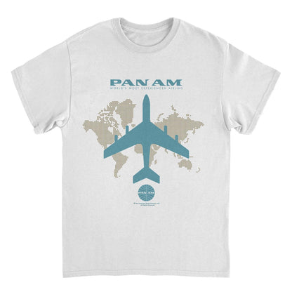 Pan Am Plane Silhouette Over the World White Mens T Shirt