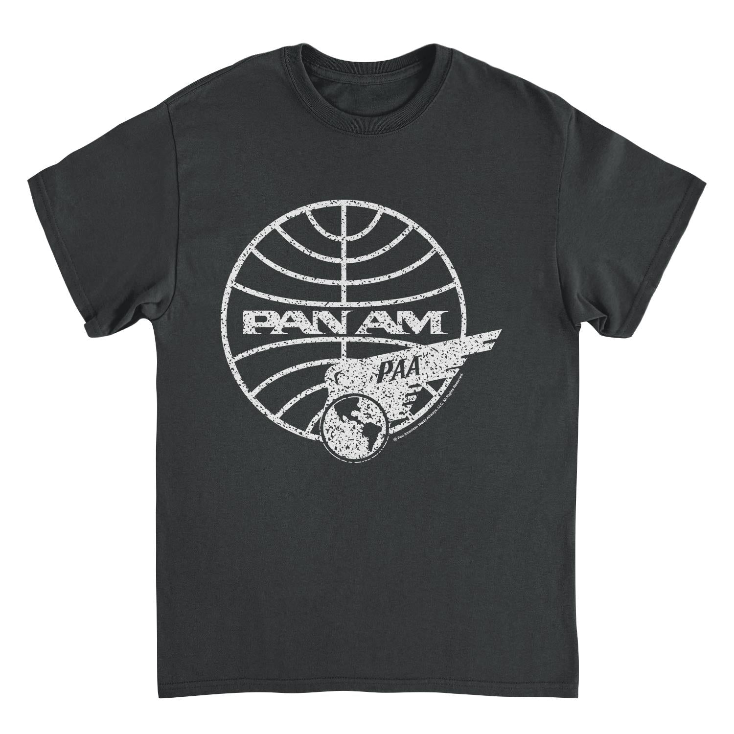 Pan Am Distressed PAA White Logo Black Mens T Shirt