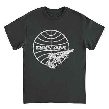 Pan Am Distressed PAA White Logo Black Mens T Shirt