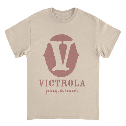 Victrola V Play it Loud Retro Record Company Sand Mens T Shirt