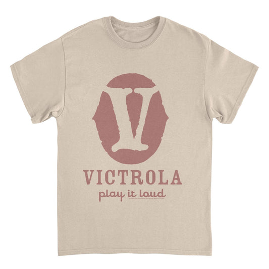 Victrola V Play it Loud Retro Record Company Sand Mens T Shirt