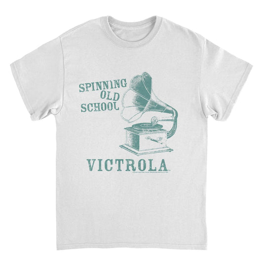 Victrola Spinning Old School Vintage Gramophone White Mens T Shirt