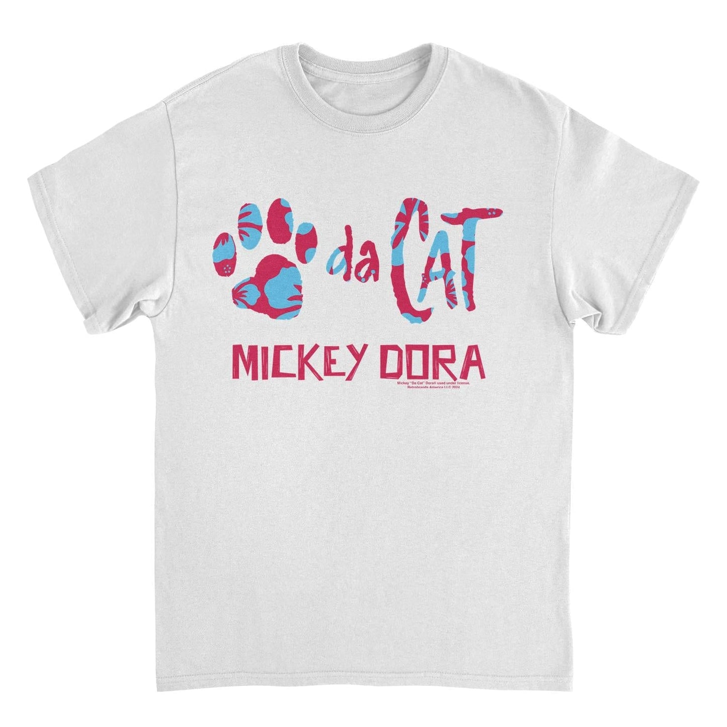 Mickey Da Cat Dora Hawaiian Print Retro Surfer Miki White Mens T Shirt