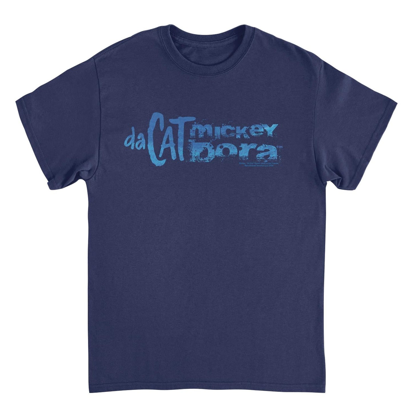 Mickey Da Cat Dora Blue Distress Text Retro Surfer Miki Navy Mens T Shirt