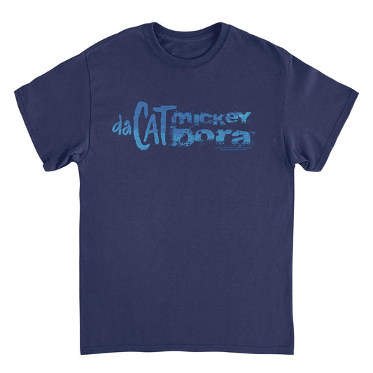 Mickey Da Cat Dora Blue Distress Text Retro Surfer Miki Navy Mens T Shirt