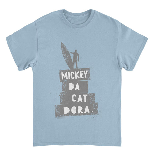 Mickey Da Cat Dora Surf Silhouette Retro Surfer Miki Light Blue Mens T Shirt