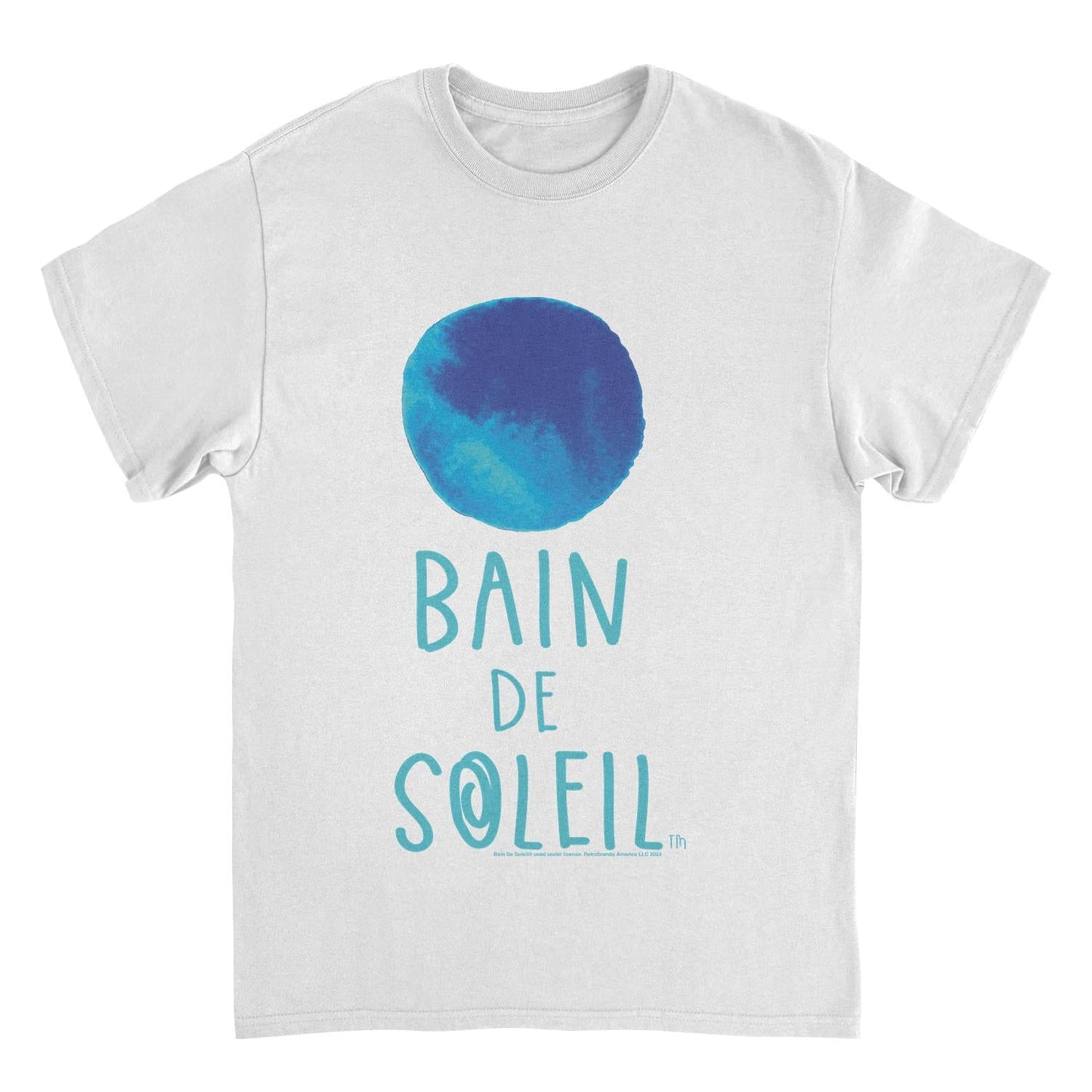 Bain De Soleil Blue Water Colour Sun Retro Sunscreen White Mens T Shirt