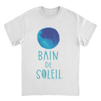 Bain De Soleil Blue Water Colour Sun Retro Sunscreen White Mens T Shirt