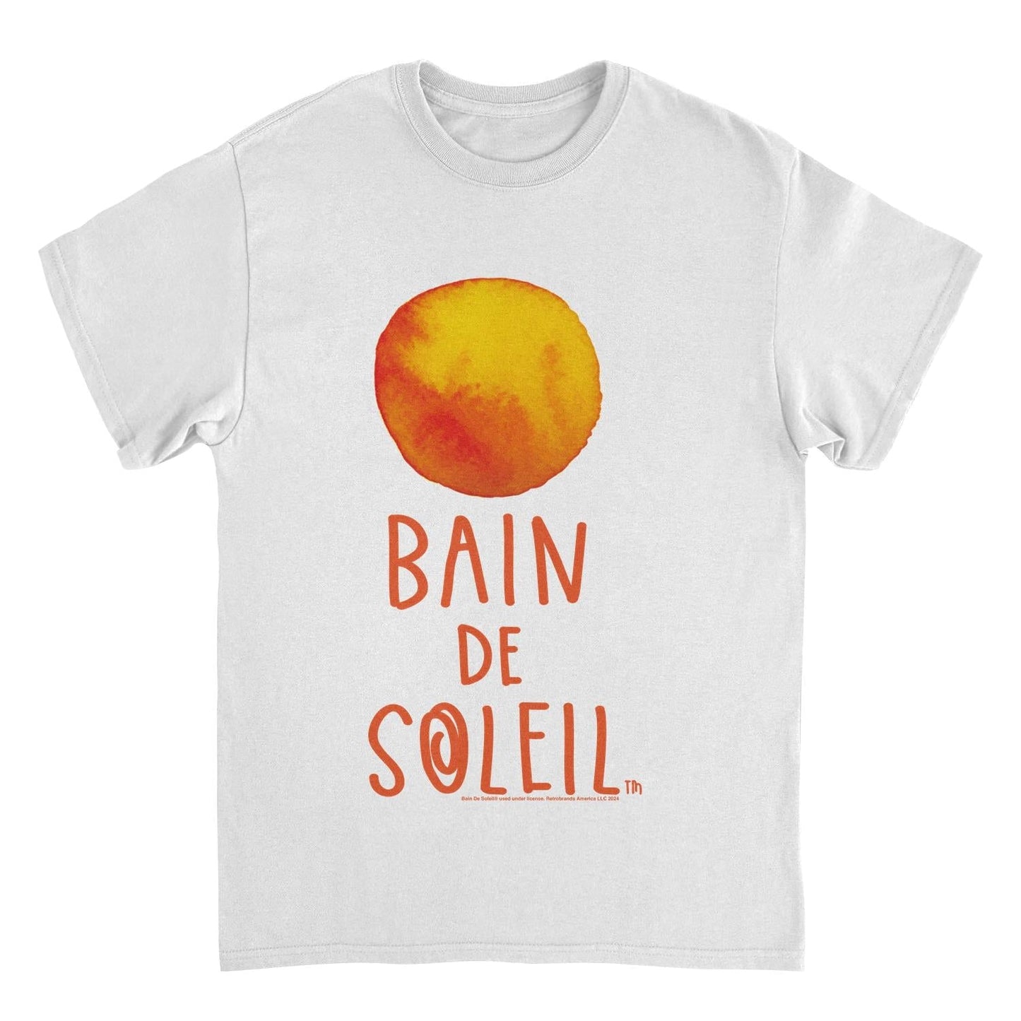 Bain De Soleil Orange Water Colour Sun Retro Sunscreen White Mens T Shirt