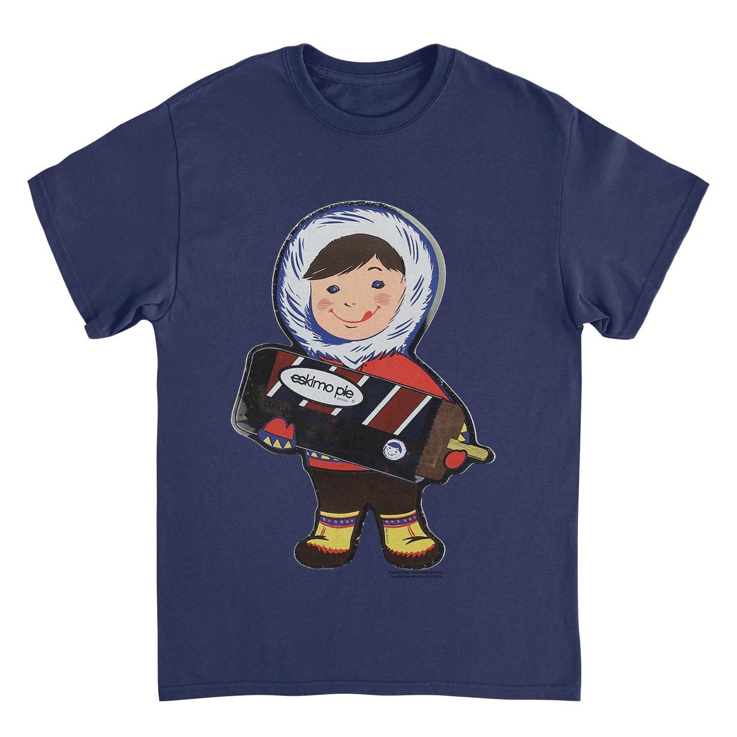 Eskimo Pie Character Holding Large Ice Cream Vintage Navy Mens T Shirt