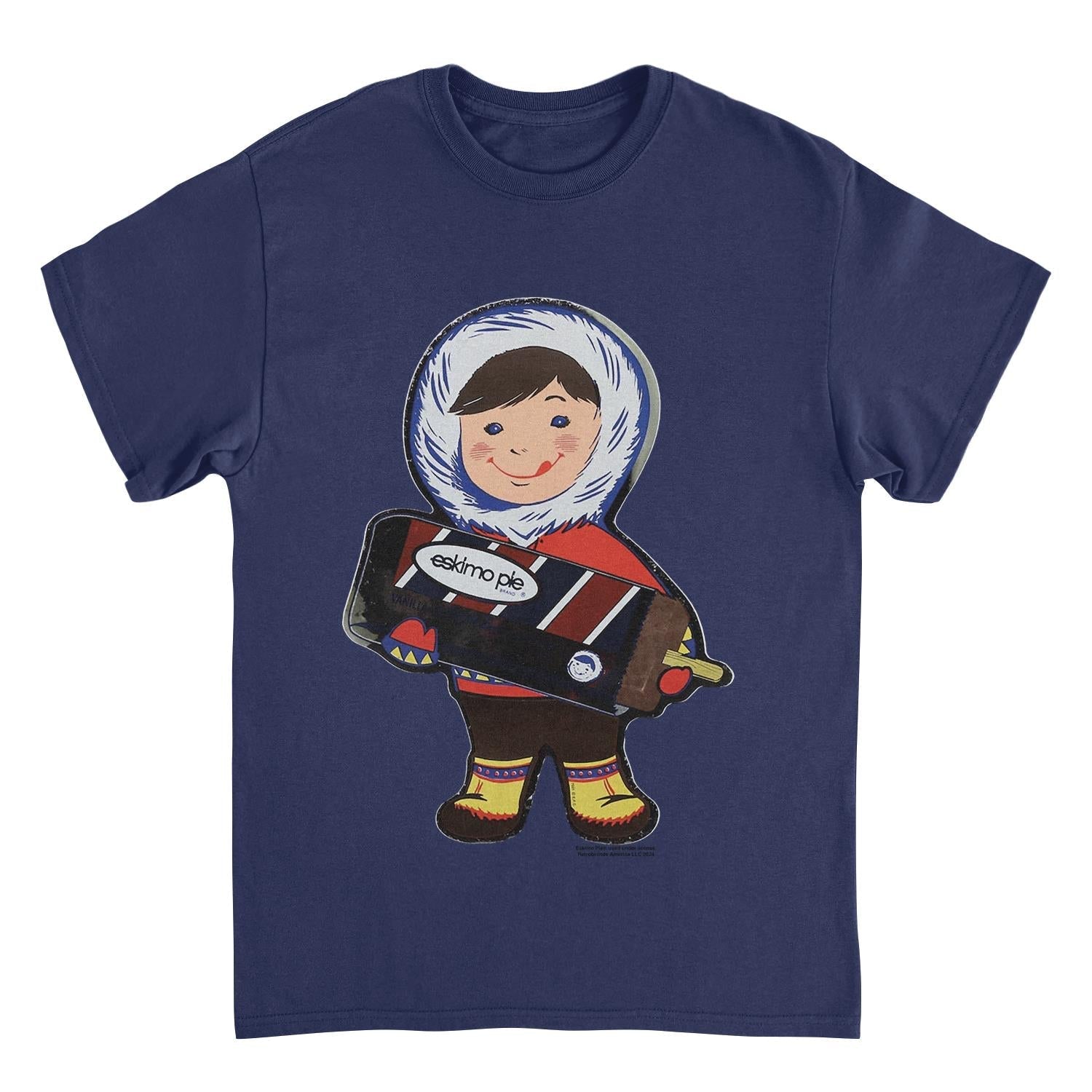 Eskimo Pie Character Holding Large Ice Cream Vintage Navy Mens T Shirt