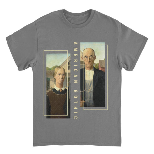 Classic Paintings American Gothic Grant Wood Charcoal Mens T Shirt