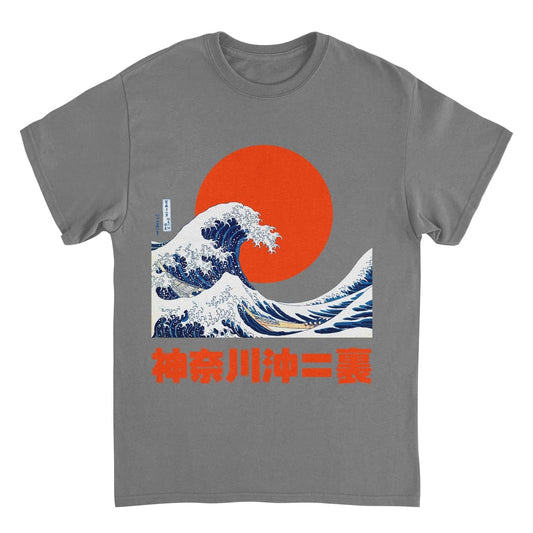Classic Paintings Graphic Wave Hokusai Charcoal Mens T Shirt