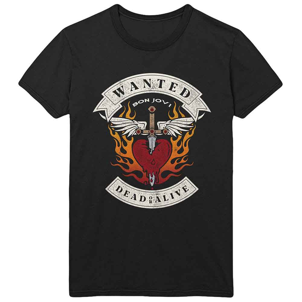Bon Jovi Wanted Flames Mens T Shirt