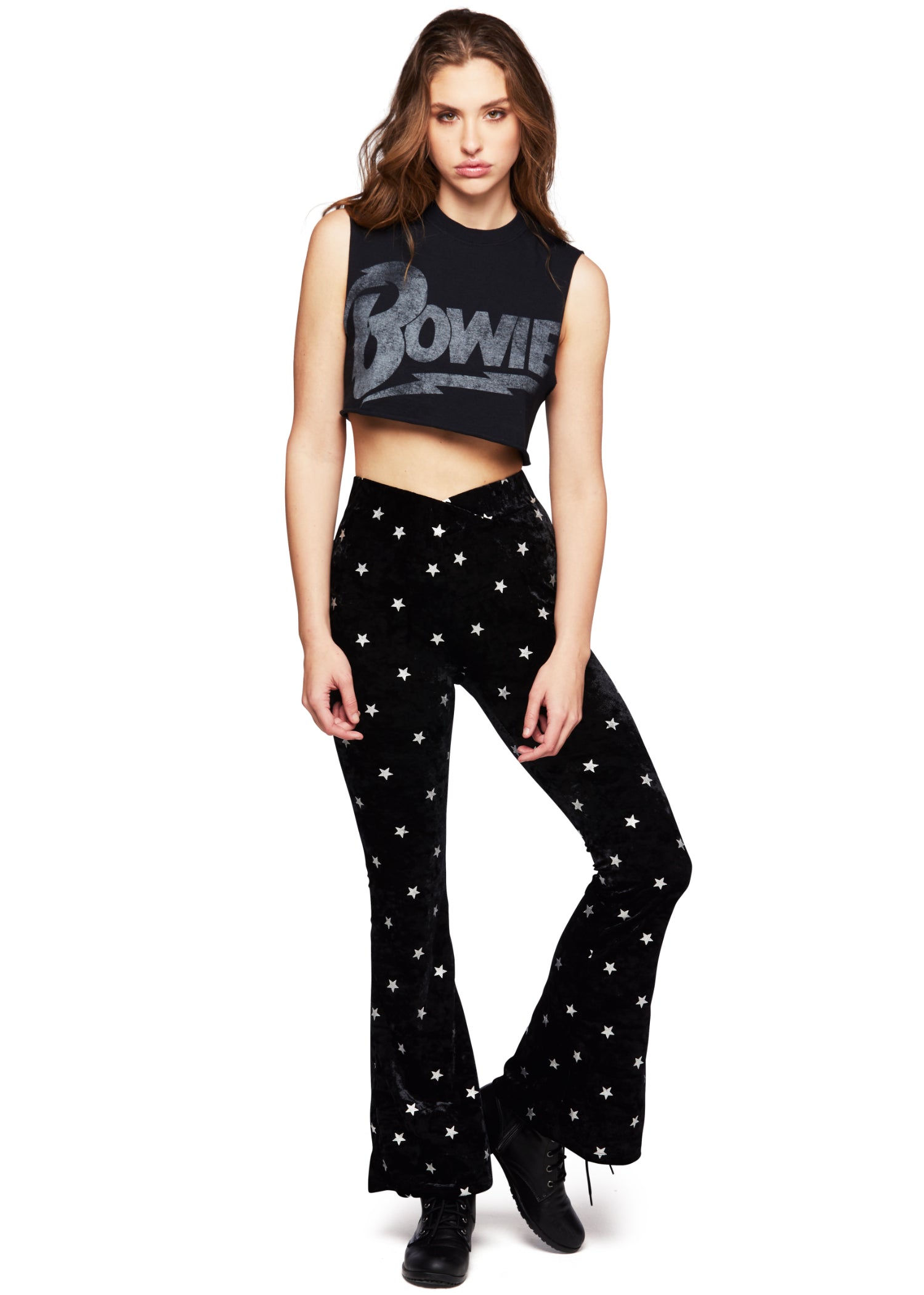 David Bowie Cropped Womnes Tee T Shirt Black by Goodie Two Sleeves