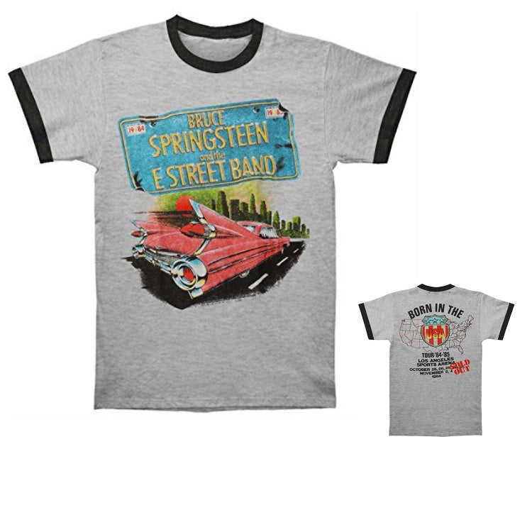Car Bruce Springsteen and the E-Street Band Ringer Officially Licensed Mens T Shirt Grey