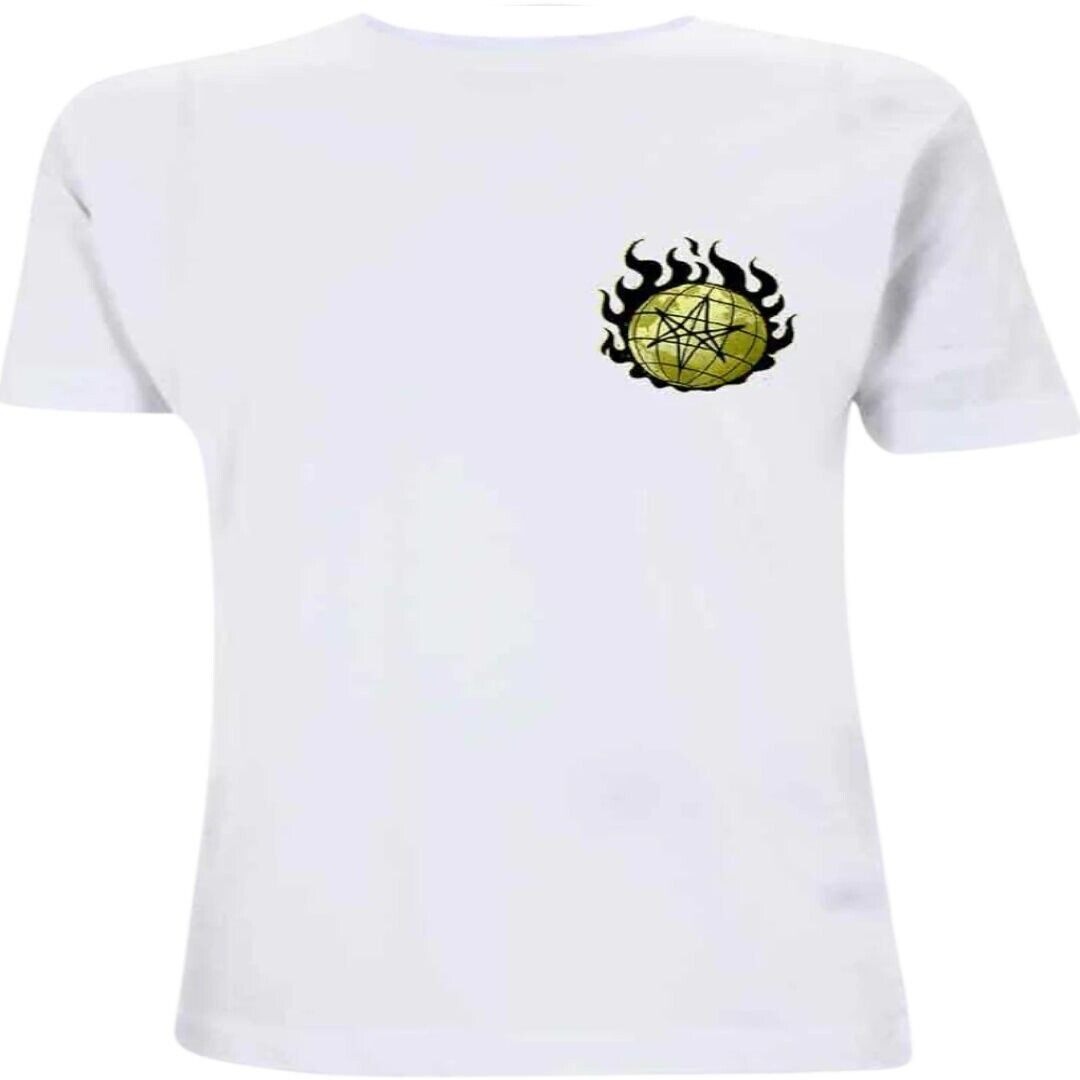 Bring Me The Horizon BMTH Globe on Fire / Flame Mens T Shirt White