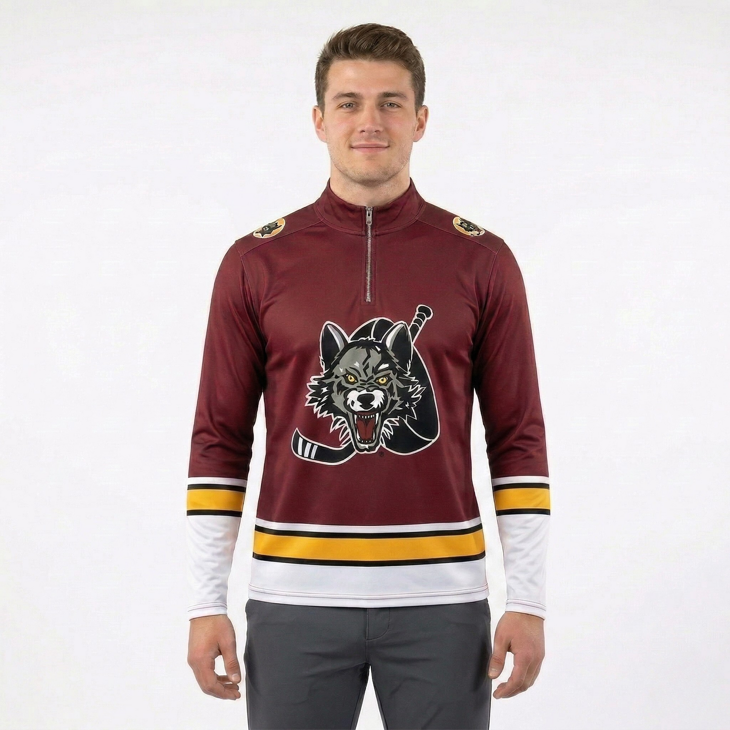 Chicago Wolves AHL Licensed Replica Performance 1/4 Zip Longsleeve Jersey Shirt