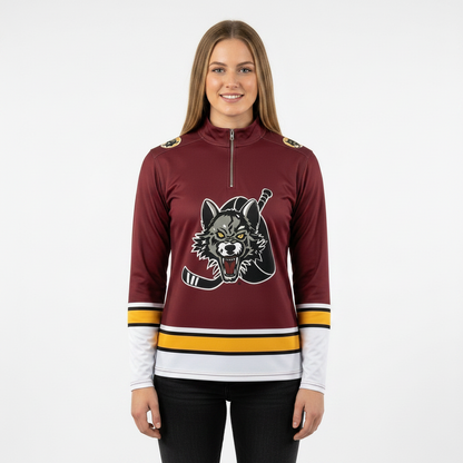 Chicago Wolves AHL Licensed Replica Performance 1/4 Zip Longsleeve Jersey Shirt