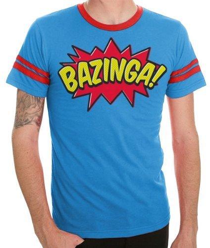 Comic Book Type Bazinga Striped Sleeves Blue Adult T Shirt