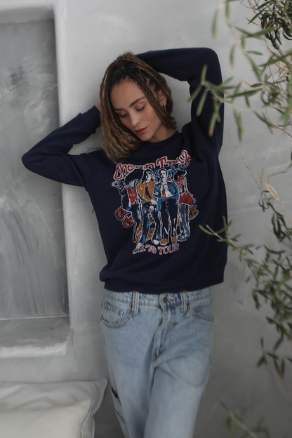 Cheap Trick 1979 US Tour Womens Crewneck Sweatshirt Navy Blue