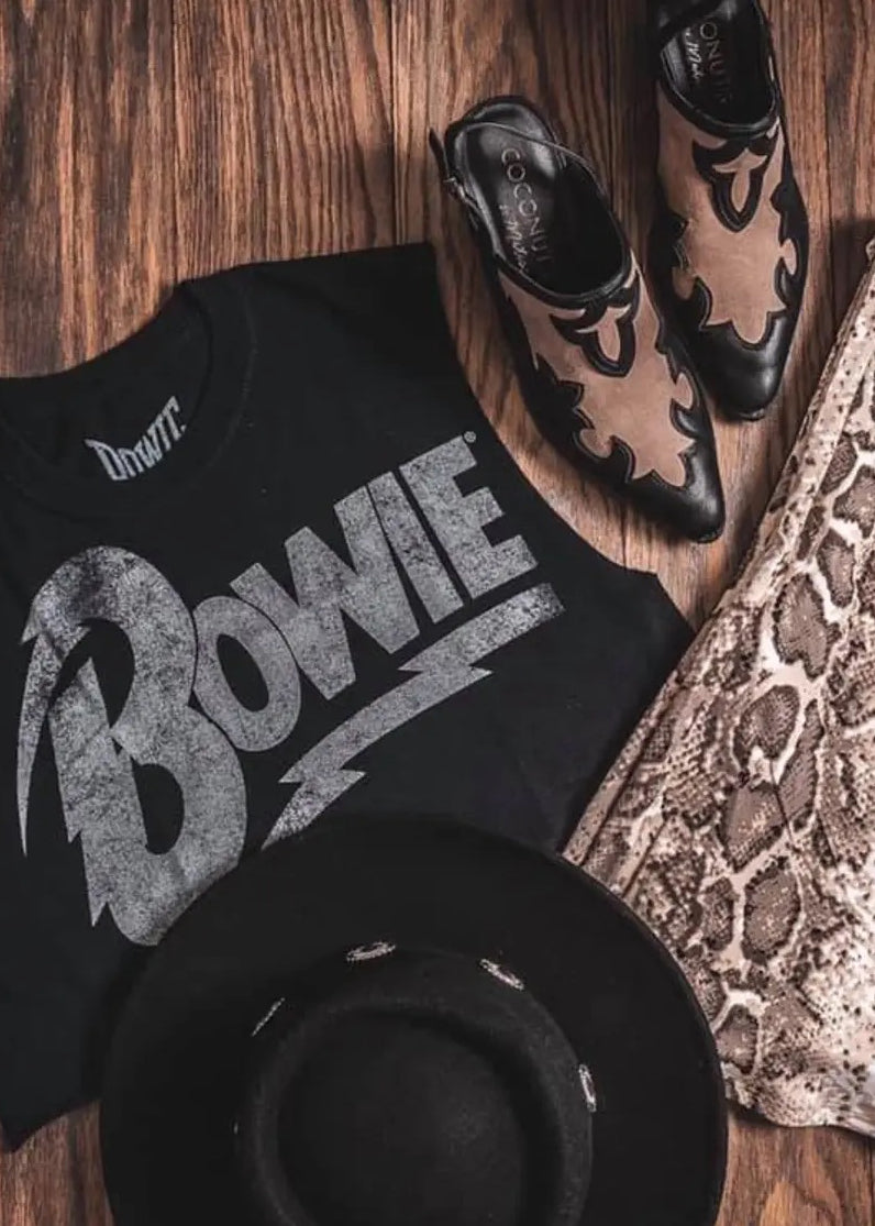 David Bowie Cropped Womnes Tee T Shirt Black by Goodie Two Sleeves