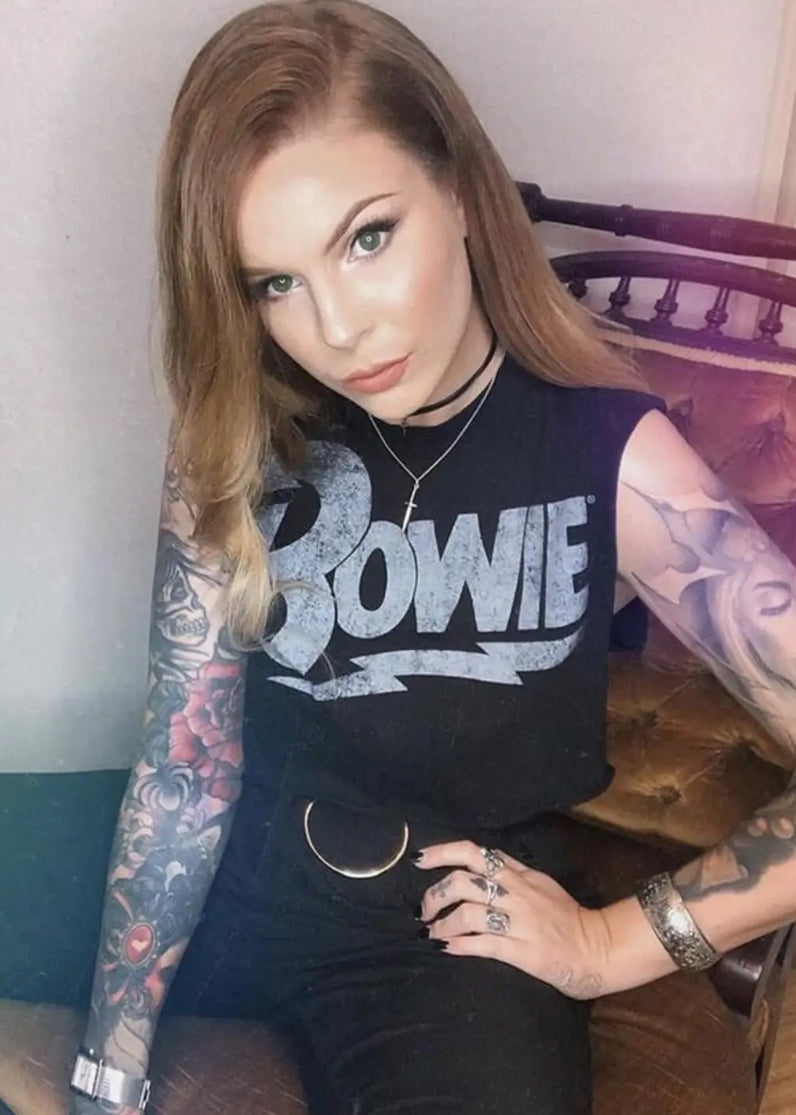 David Bowie Cropped Womnes Tee T Shirt Black by Goodie Two Sleeves
