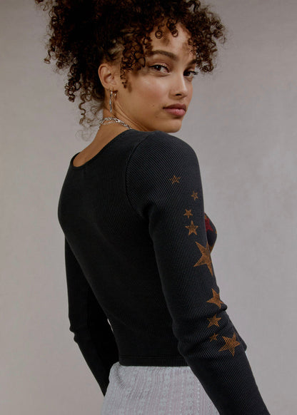 David Bowie Ziggy Stardust Womens Thermal Crop Top Shirt Black