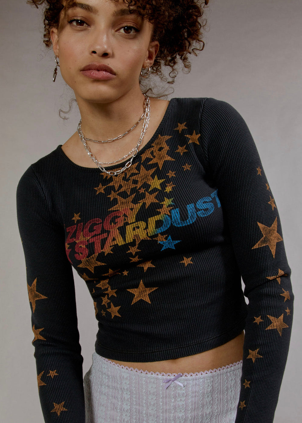 David Bowie Ziggy Stardust Womens Thermal Crop Top Shirt Black