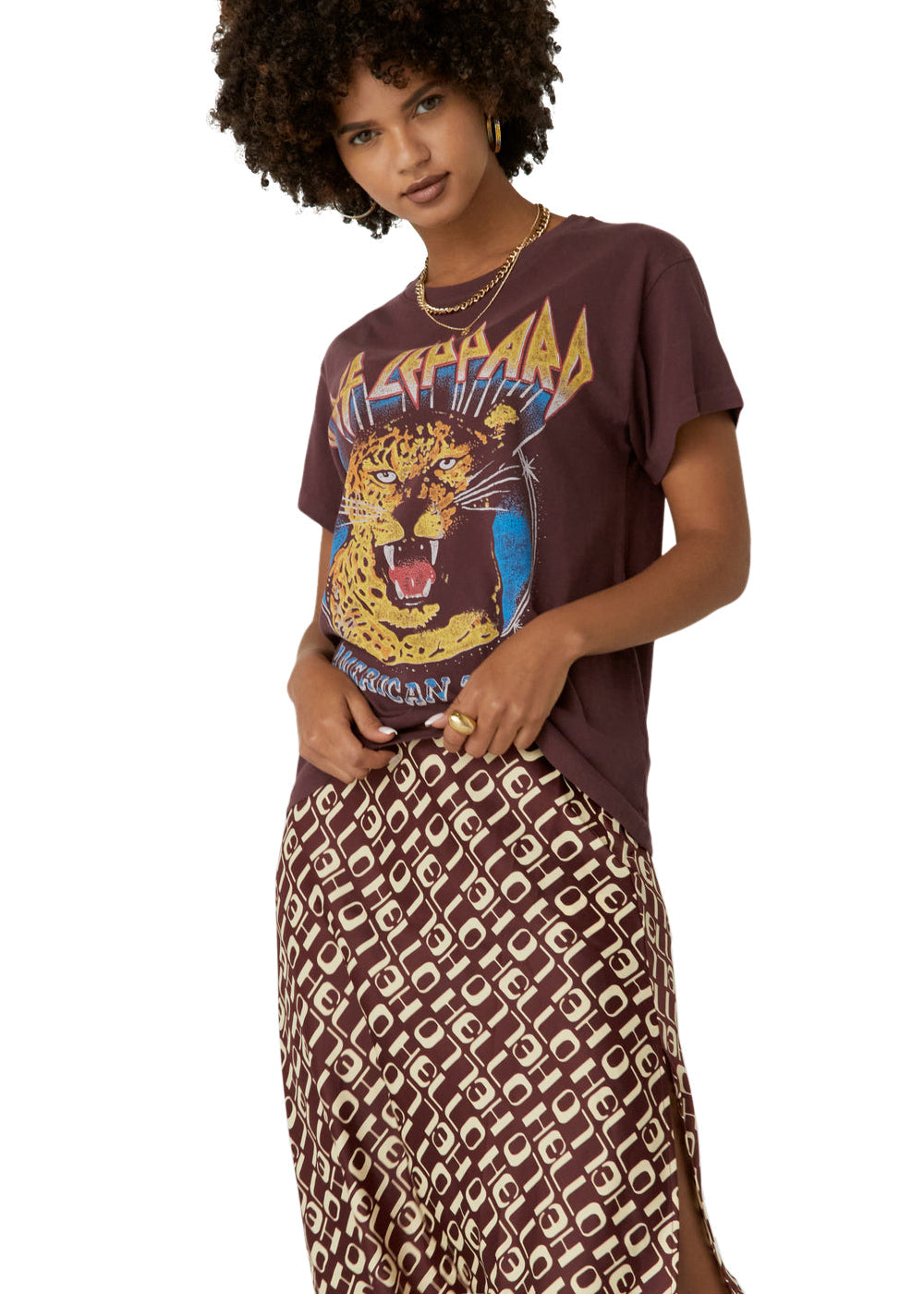 Def Leppard American Tour Womens Tee T Shirt Brown by Daydreamer LA