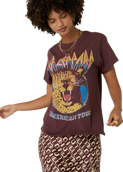 Def Leppard American Tour Womens Tee T Shirt Brown by Daydreamer LA