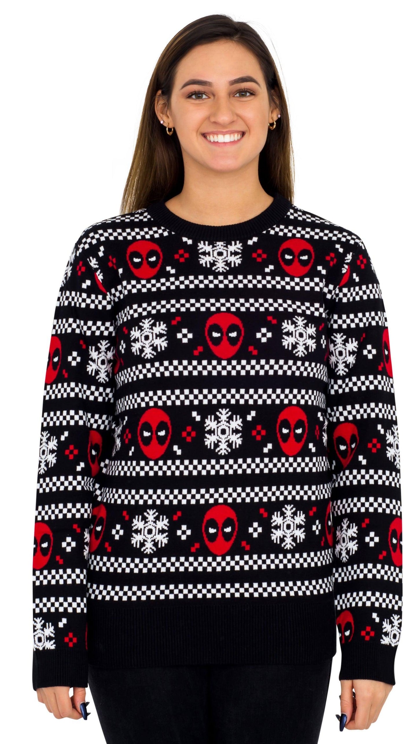 Deadpool Holiday Snow Stripes Ugly Christmas Sweater