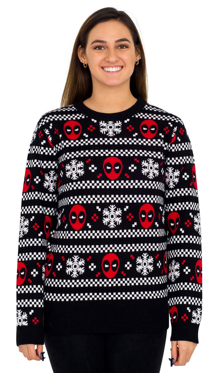 Deadpool Holiday Snow Stripes Ugly Christmas Sweater