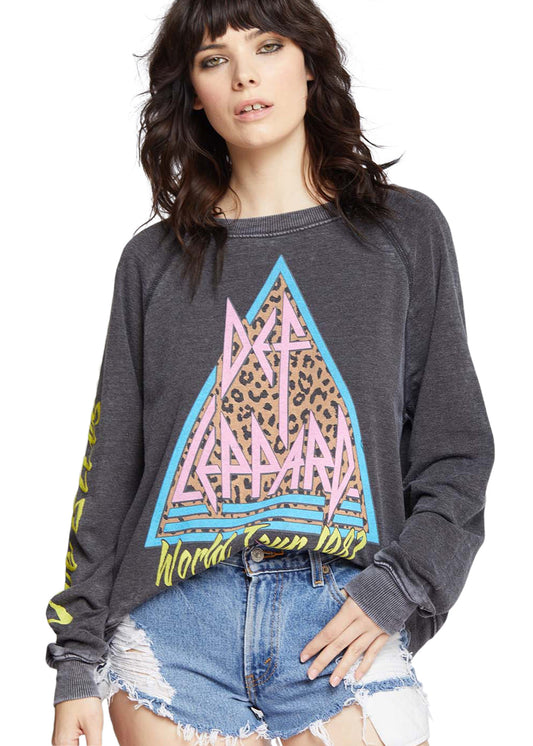 Def Leppard World Tour 1987 Band Womens Sweatshirt Black by Recycled Karma