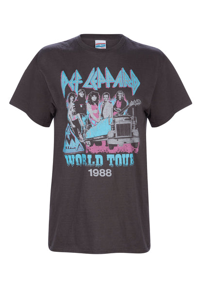 Def Leppard 1988 Tour Oversized Band Shirt Womens T Shirt Grey by Junk Food