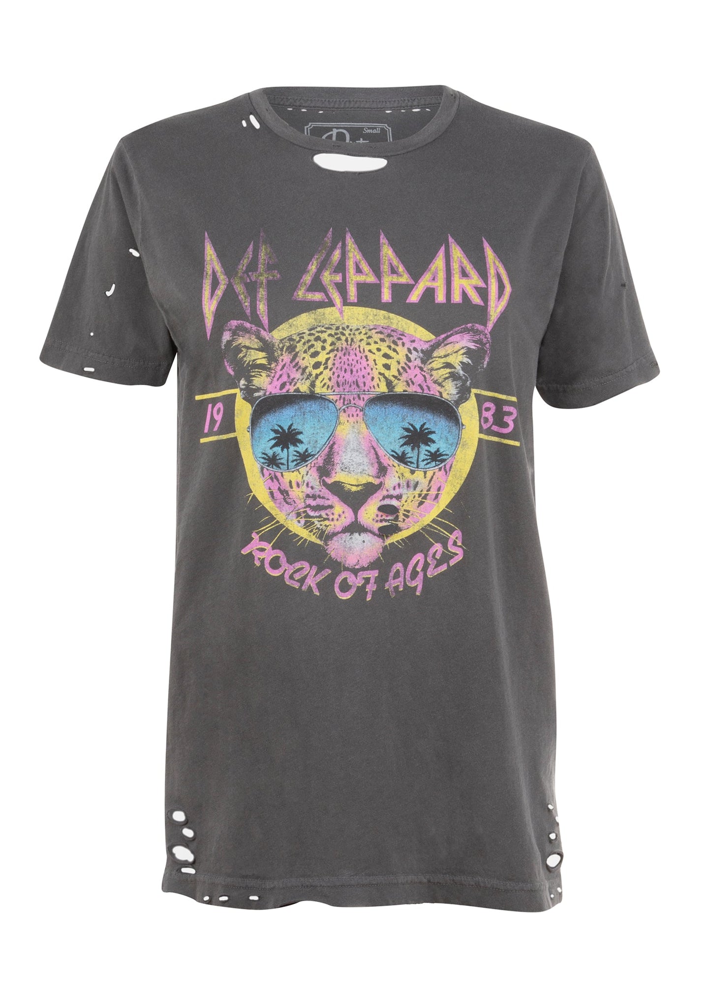 Def Leppard Rock of Ages Neon Cat Band Tee Womens T Shirt Grey